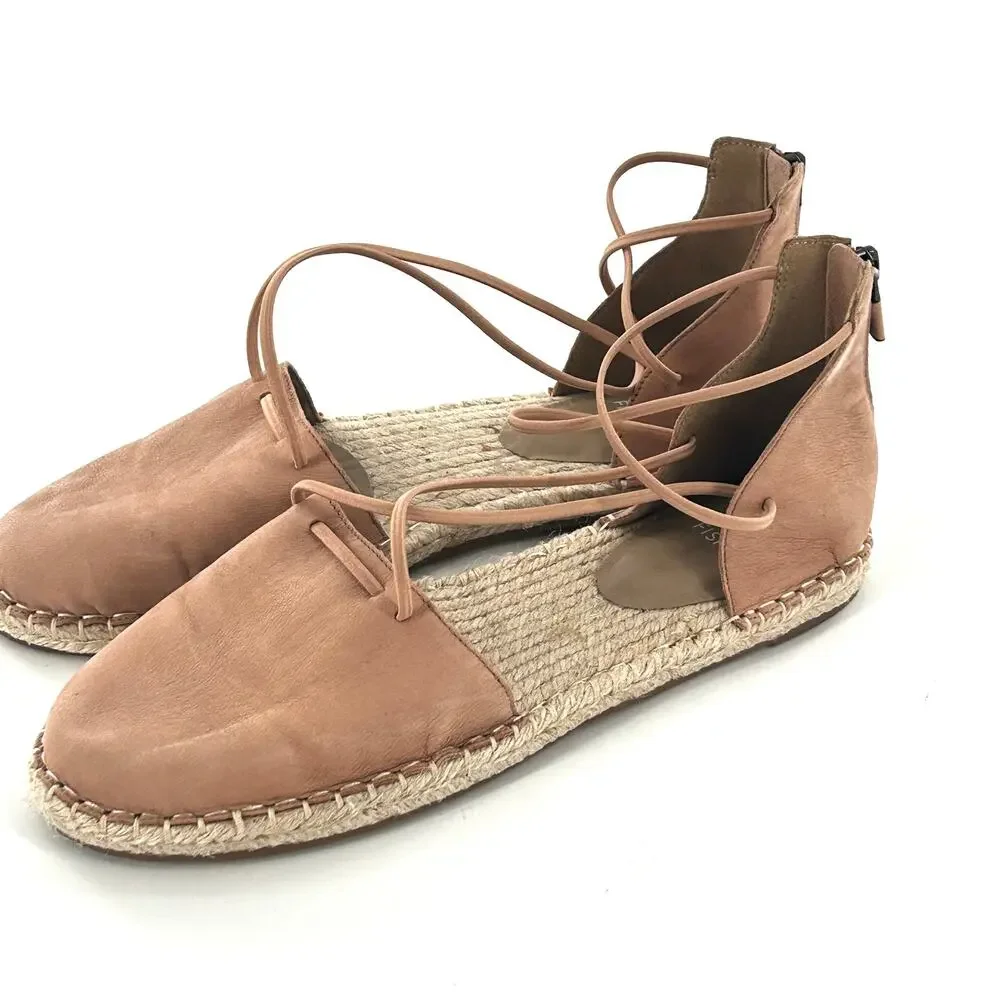 Eileen Fisher D’Orsay Lee Espadrille Flat Sandals 6.5 NWOT Tan Latte Leather